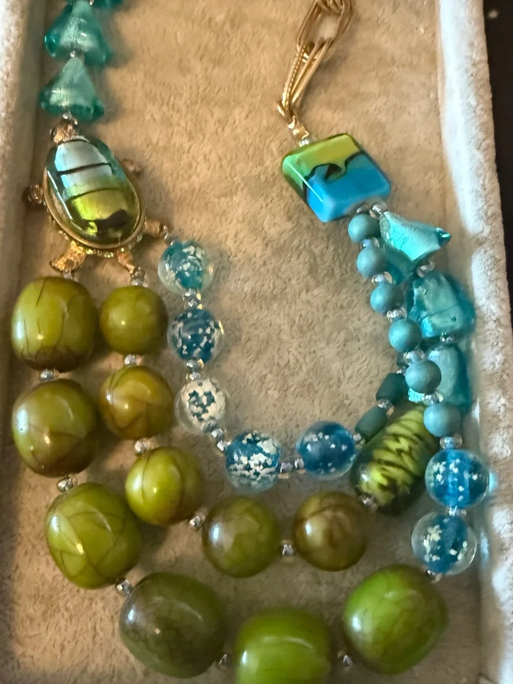 Chico’s Blue & Green Multi-Strand Beaded Statement Necklace